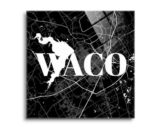 Minimalistic B&W Texas Waco Map | Hi-Def Glass Art | Eaches | Min 2