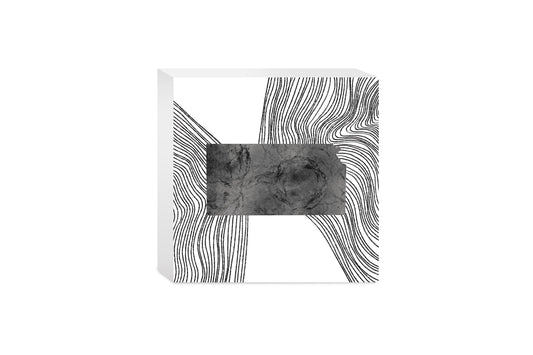 Minimalist B&W Kansas State With Fluid Lines | Wood Block | Eaches | Min 4