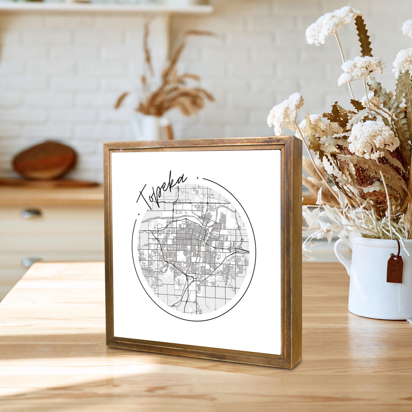 Minimalist B&W Kansas Topeka Circle Map | Wood Sign | Eaches | Min 1