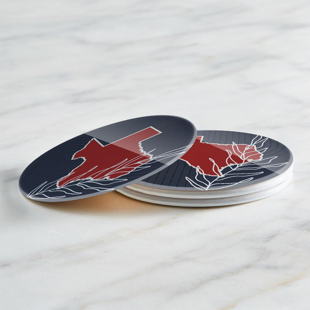 Modern Minimalist Texas Colors Shape Leaf | Hi-Def Glass Coasters | Set of 4 | Min 2