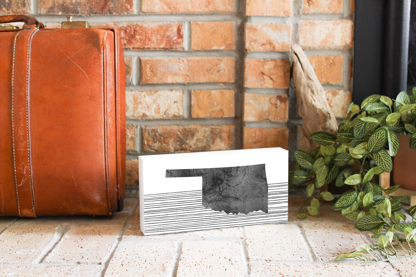 Modern Oklahoma State Shape With Straight Lines | Wood Block | Eaches | Min 4