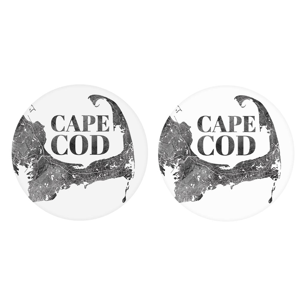Minimalistic B&W Cape Cod Map | Absorbent Car Coasters | Set of 2 | Min 4