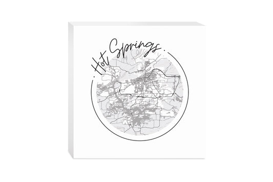 B&W Minimalist Arkansas Hot Springs Circle Map | Wood Block | Eaches | Min 2