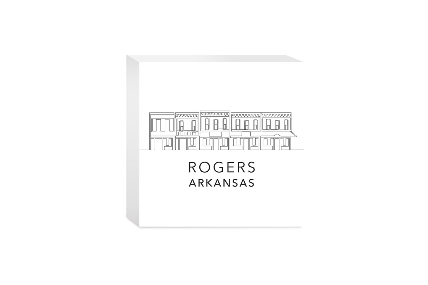 Minimalist B&W Arkansas Rogers Skyline | Wood Block | Eaches | Min 4