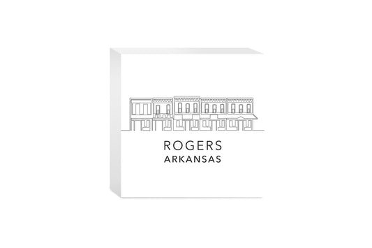 Minimalist B&W Arkansas Rogers Skyline | Wood Block | Eaches | Min 4