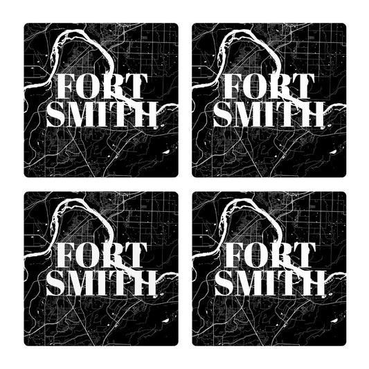 B&W Minimalist Arkansas Fort Smith Map | Absorbent Coasters | Set of 4 | Min 2
