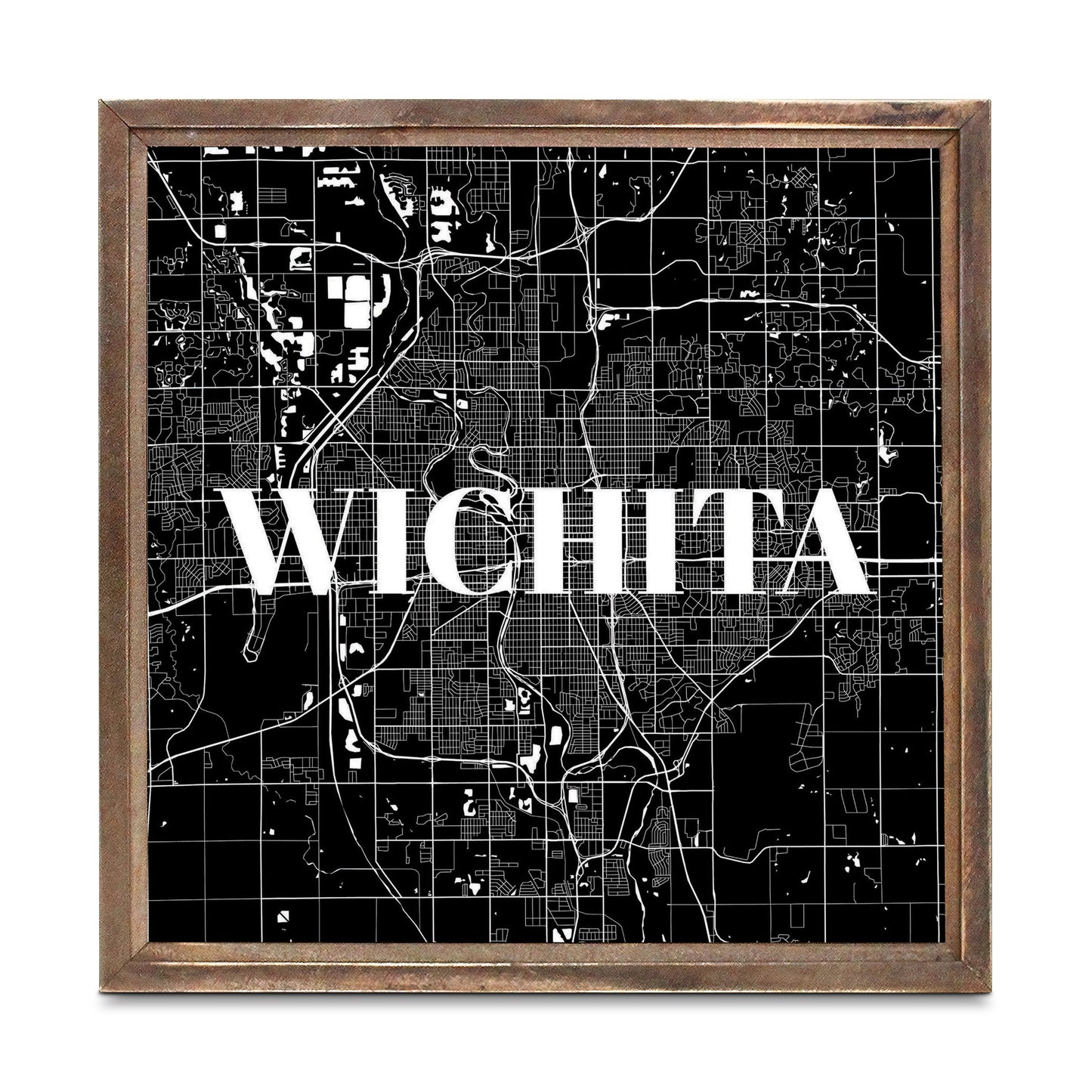 Minimalist B&W Kansas Wichita Map | Wood Sign | Eaches | Min 1