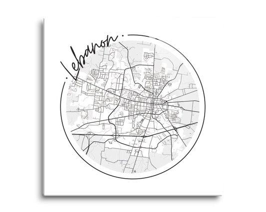 Minimalist B&W Tennessee Lebanon Circle Map | Hi-Def Glass Art | Eaches | Min 2