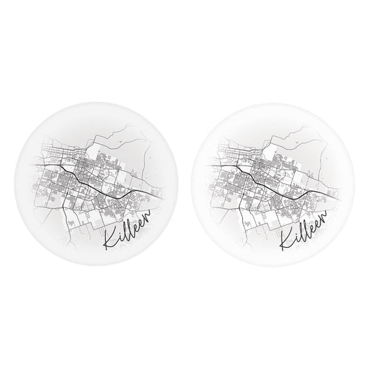 Minimalistic B&W Texas Killeen Circle Map | Absorbent Car Coasters | Set of 2 | Min 4