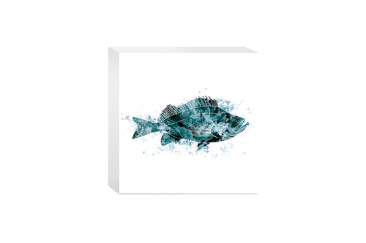 Blue White Water Color Red Fish | Wood Block | Eaches | Min 4