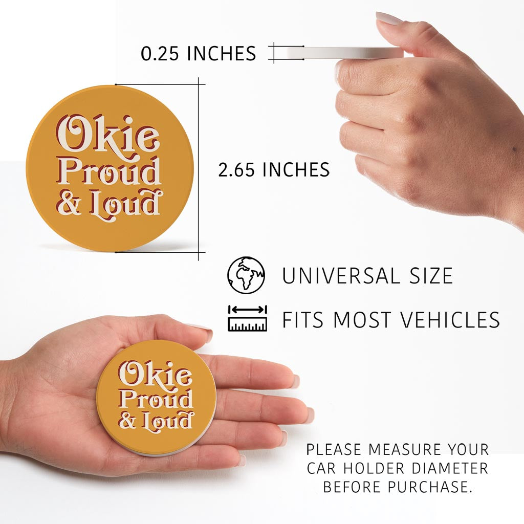 Modern Minimalist Oklahoma Proud Loud | Absorbent Car Coasters | Set of 2 | Min 4