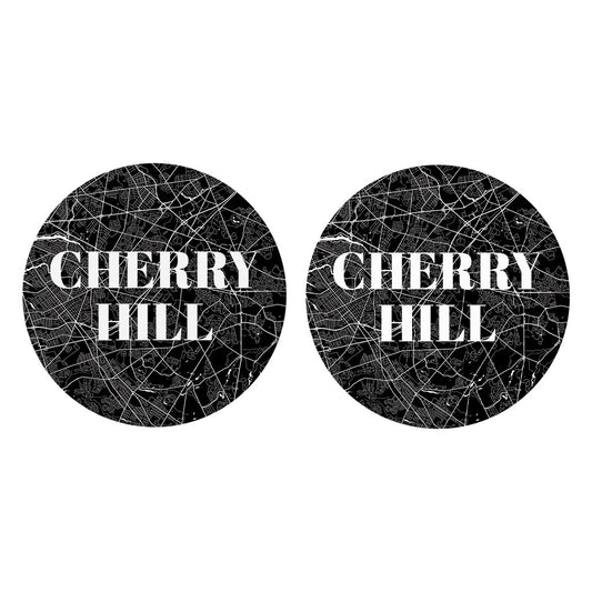 Minimalistic B&W New Jersey Cherry Hill Map | Absorbent Car Coasters | Set of 2 | Min 4