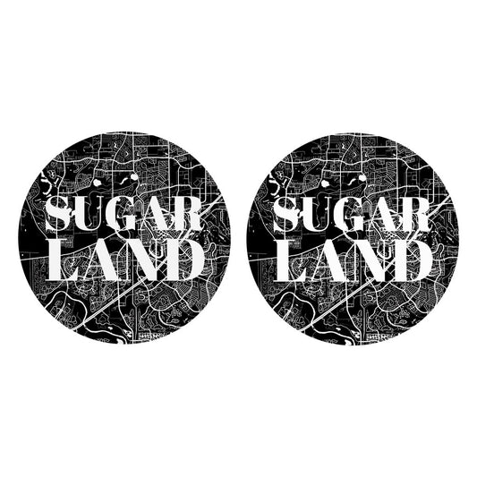 Minimalistic B&W Texas Sugarland Map | Absorbent Car Coasters | Set of 2 | Min 4