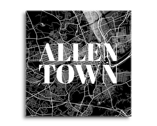 Minimalistic B&W Pennsylvania Allentown Map | Hi-Def Glass Art | Eaches | Min 2