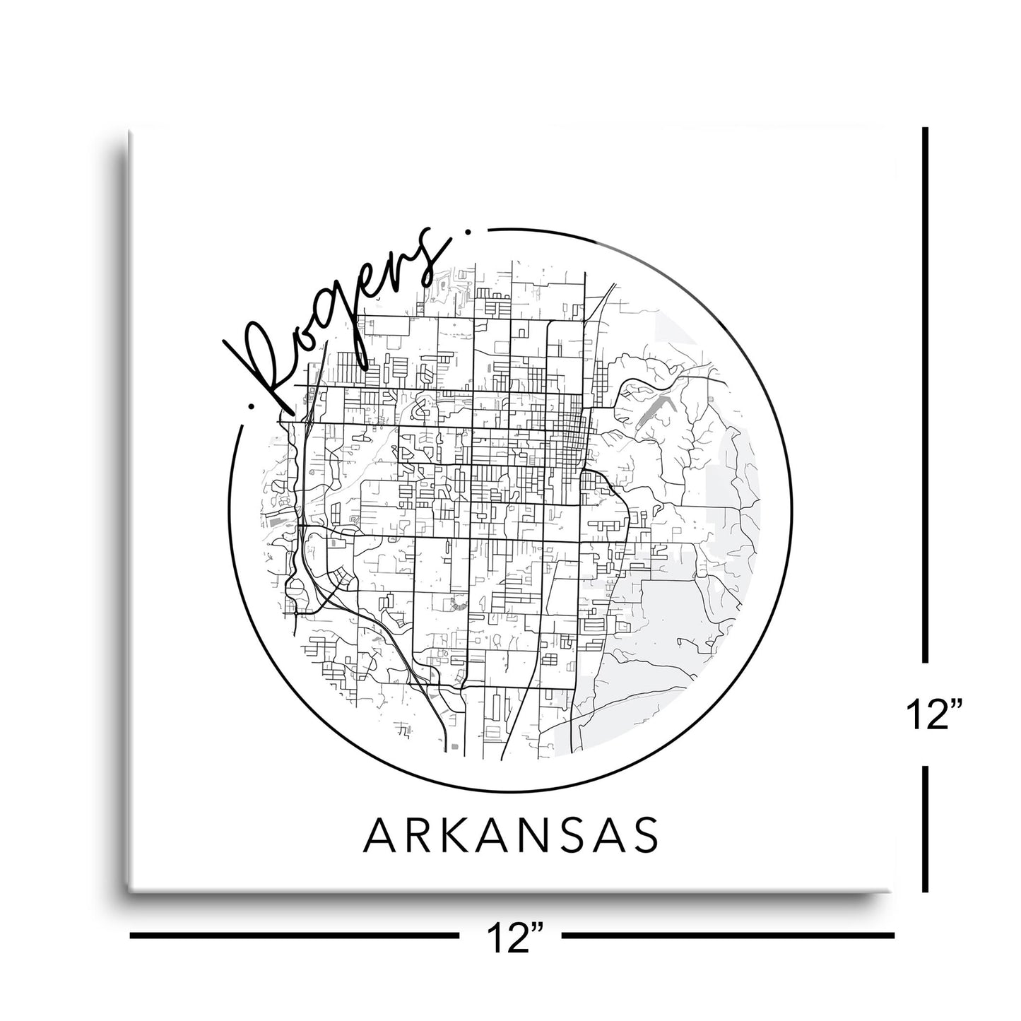 Minimalist B&W Arkansas Rogers Circle Map State | Hi-Def Glass Art | Eaches | Min 1