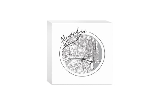 Minimalistic B&W Virginia Alexandria Circle Map | Wood Block | Eaches | Min 4
