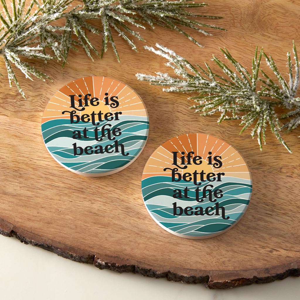 Life Is Better At The Beach | Absorbent Car Coasters | Set of 2 | Min 4