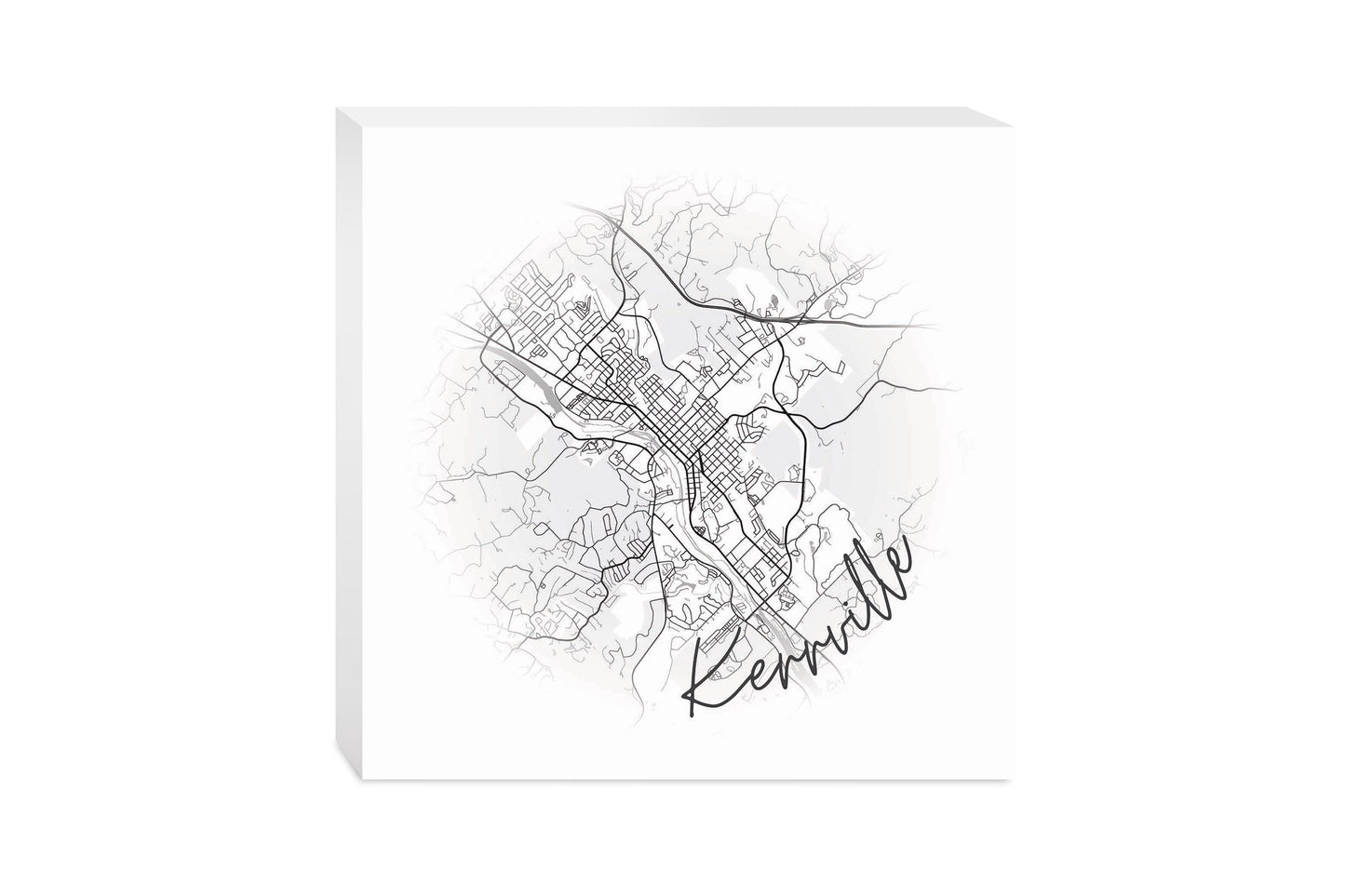 Minimalistic B&W Texas Kerrville Circle Map | Wood Block | Eaches | Min 2