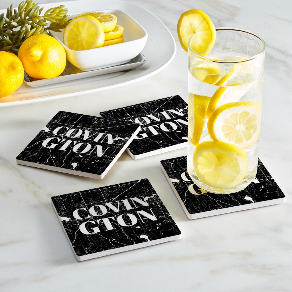 Minimalistic B&W Washington Covington Map | Absorbent Coasters | Set of 4 | Min 2