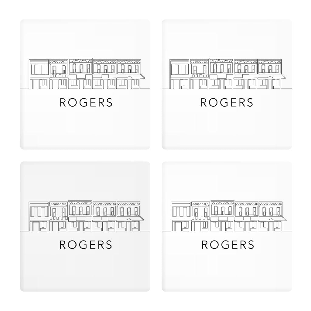 Minimalist B&W Arkansas Rogers Skyline | Absorbent Coasters | Set of 4 | Min 2