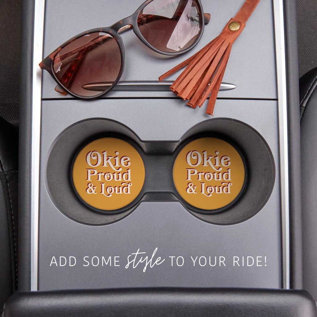 Modern Minimalist Oklahoma Proud Loud | Absorbent Car Coasters | Set of 2 | Min 4