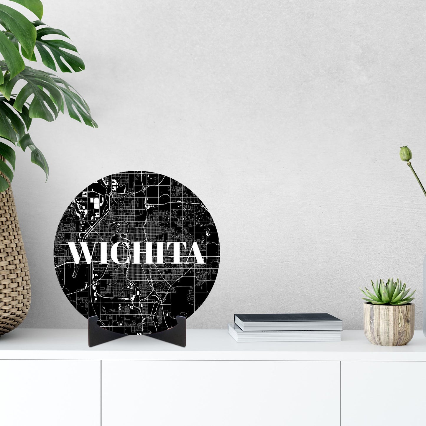 Minimalist B&W Kansas Wichita Map | Wood Sign | Eaches | Min 1