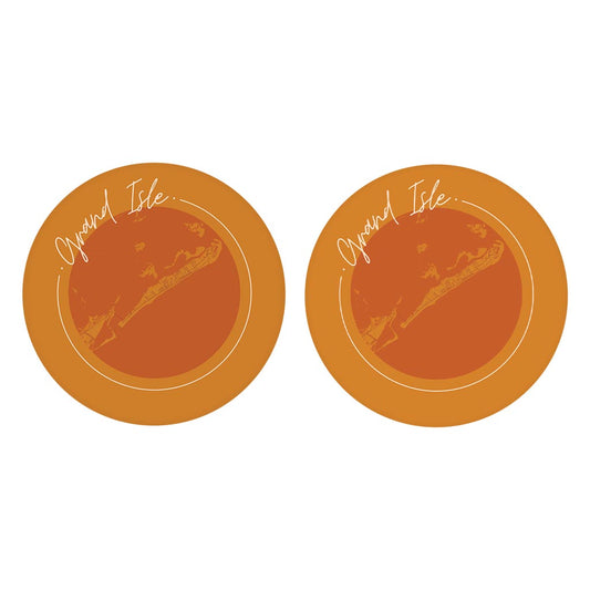 Louisiana Colorful Grand Isle Circle Map | Absorbent Car Coasters | Set of 2 | Min 4