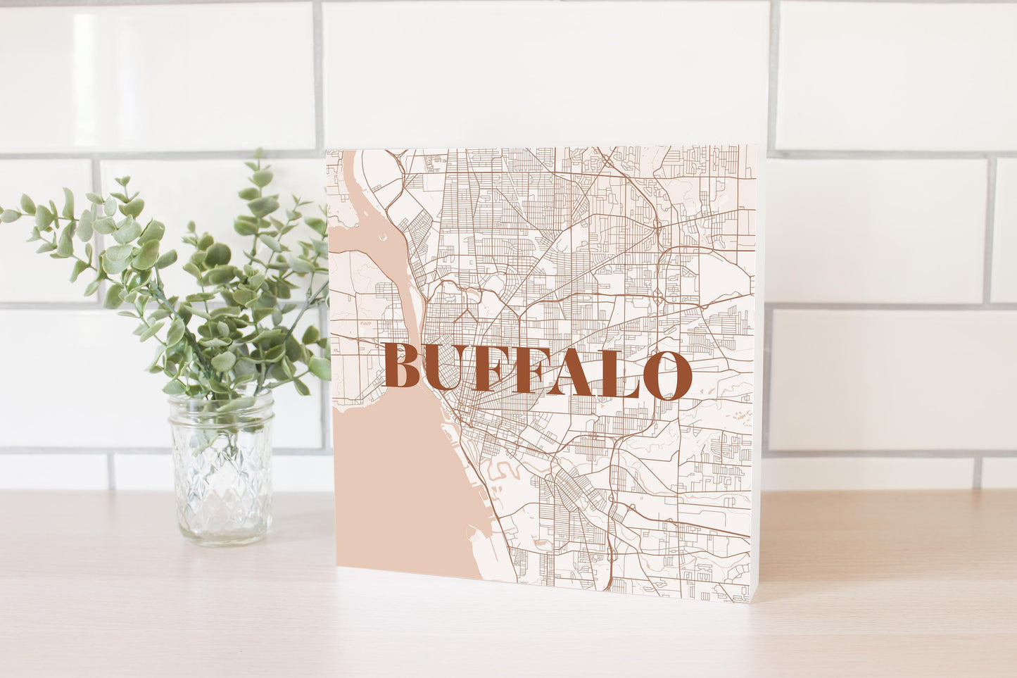 Modern Minimalist New York Buffalo Map | Wood Block | Eaches | Min 2