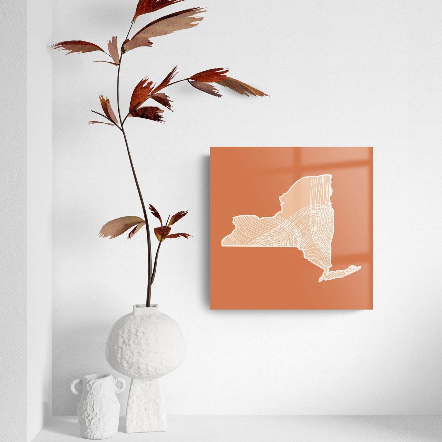 Modern Minimalist New York State Fluid Lines Dark | Hi-Def Glass Art | Eaches | Min 2