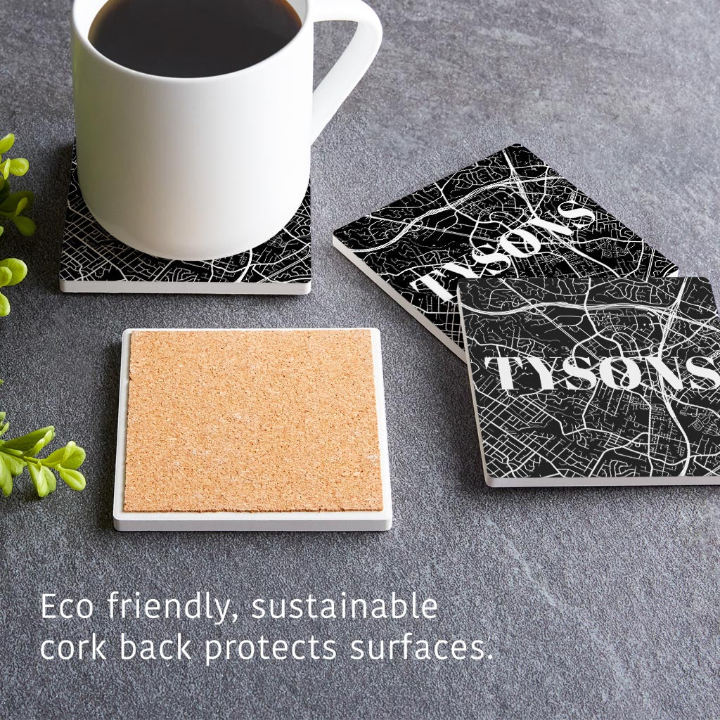 Minimalistic B&W Virginia Tysons Map | Absorbent Coasters | Set of 4 | Min 2