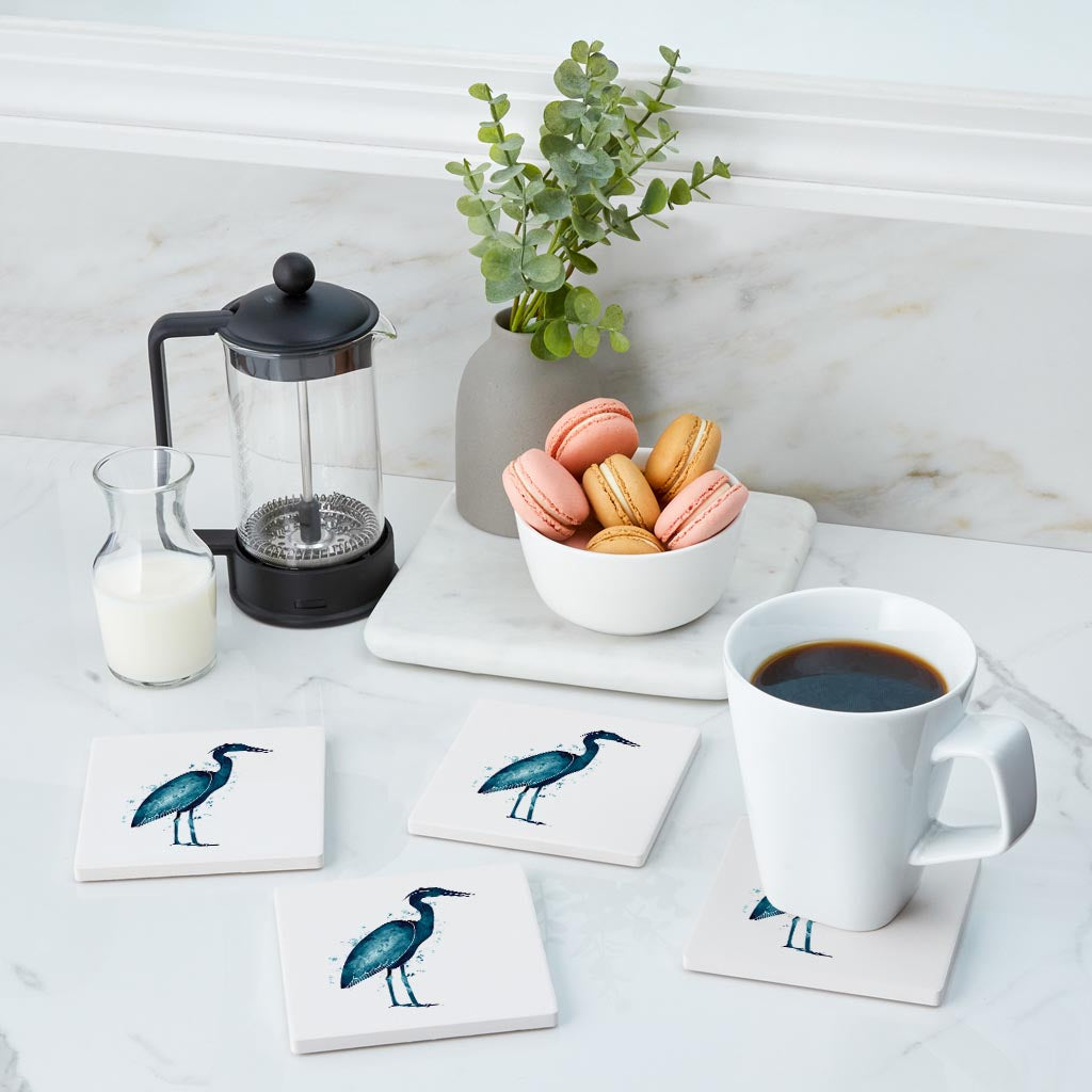 New England Water Color Heron | Absorbent Coasters | Set of 4 | Min 2