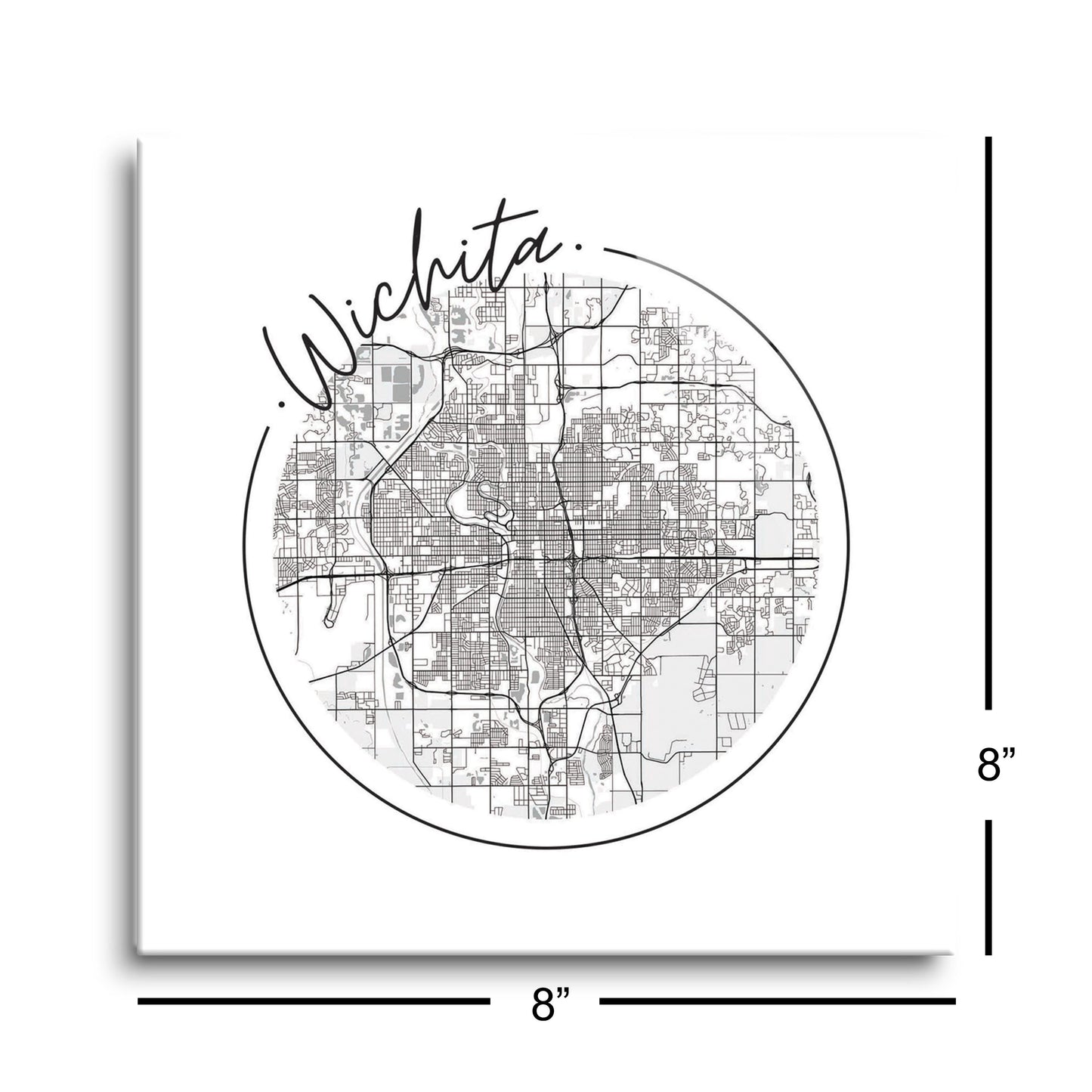 Minimalist B&W Kansas Wichita Circle Map | Hi-Def Glass Art | Eaches | Min 2