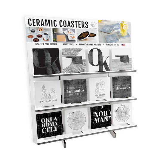Modern Black & White Oklahoma Square Ceramic Coaster Bundle