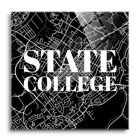 Minimalistic B&W Pennsylvania State College Map | Hi-Def Glass Art | Eaches | Min 1