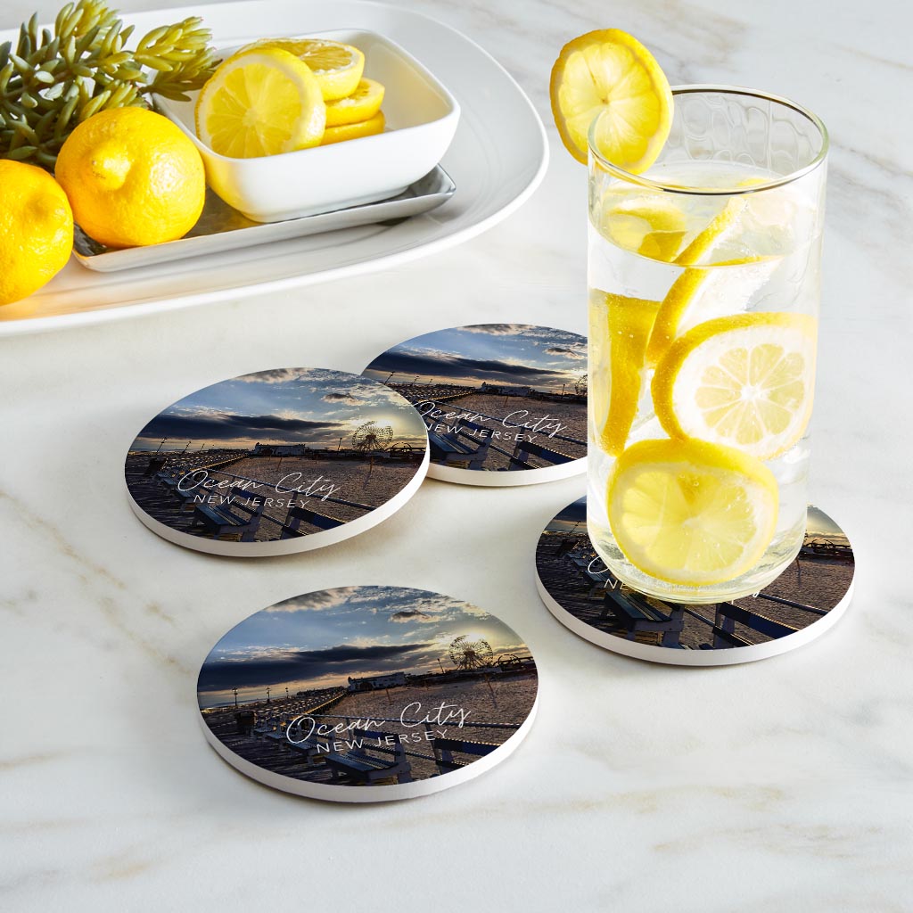 OCNJ Photo With Text | Absorbent Coasters | Set of 4 | Min 2