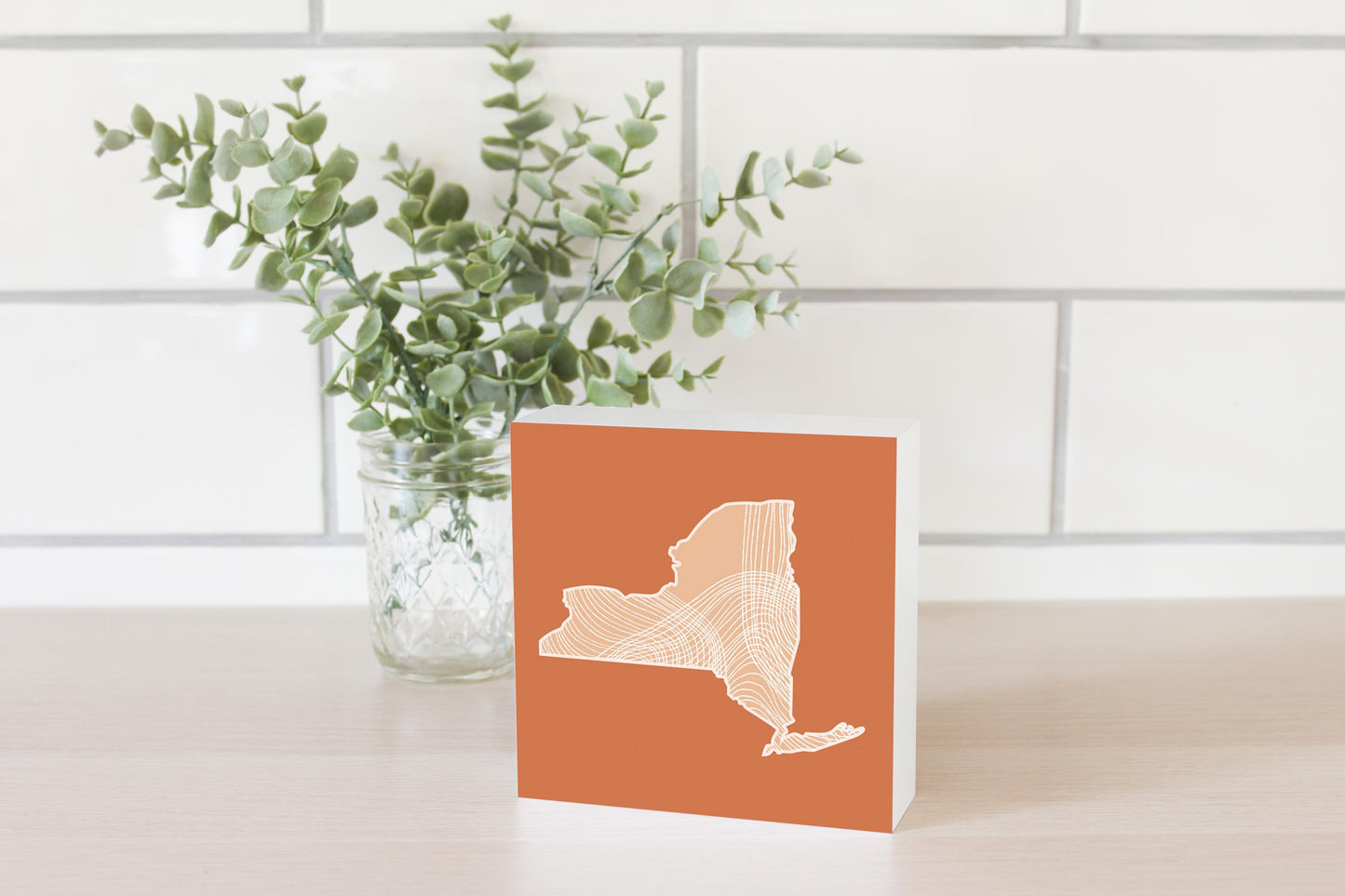 Modern Minimalist New York State Fluid Lines Dark | Wood Block | Eaches | Min 4