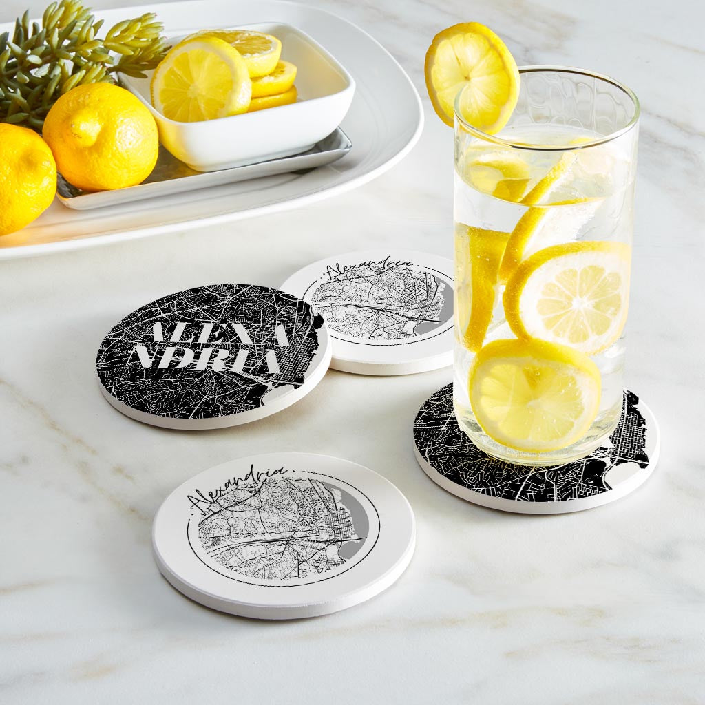 Minimalistic B&W Virginia Alexandria Maps | Absorbent Coasters | Set of 4 | Min 2
