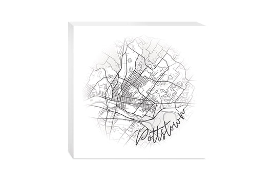 Minimalistic B&W Pennsylvania Pottstown Circle Map | Wood Block | Eaches | Min 2