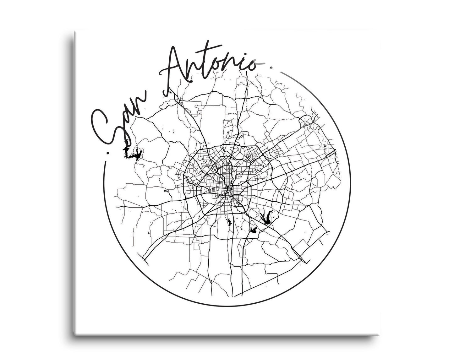 Modern San Antonio Round Map | Hi-Def Glass Art | Eaches | Min 2
