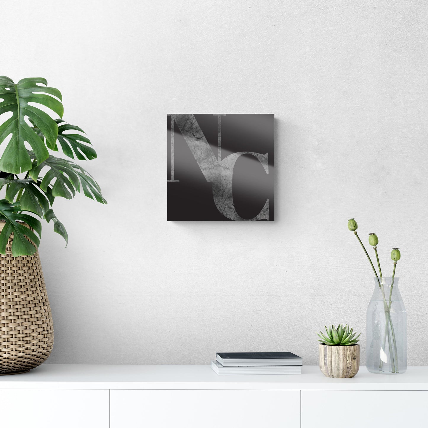 Minimalistic B&W North Carolina Black Initials | Hi-Def Glass Art | Eaches | Min 1