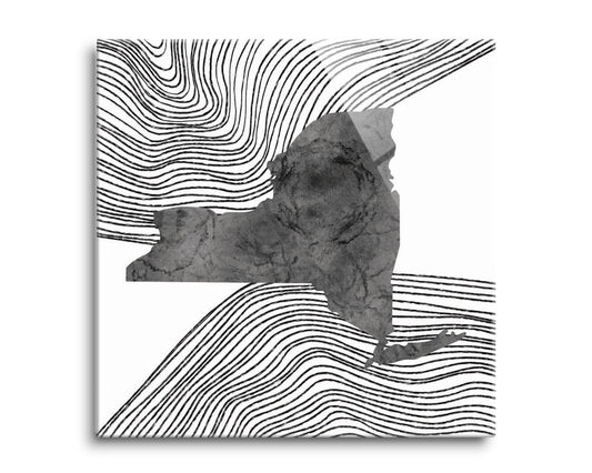 Minimalistic B&W New York State With Fluid Lines | Hi-Def Glass Art | Eaches | Min 2