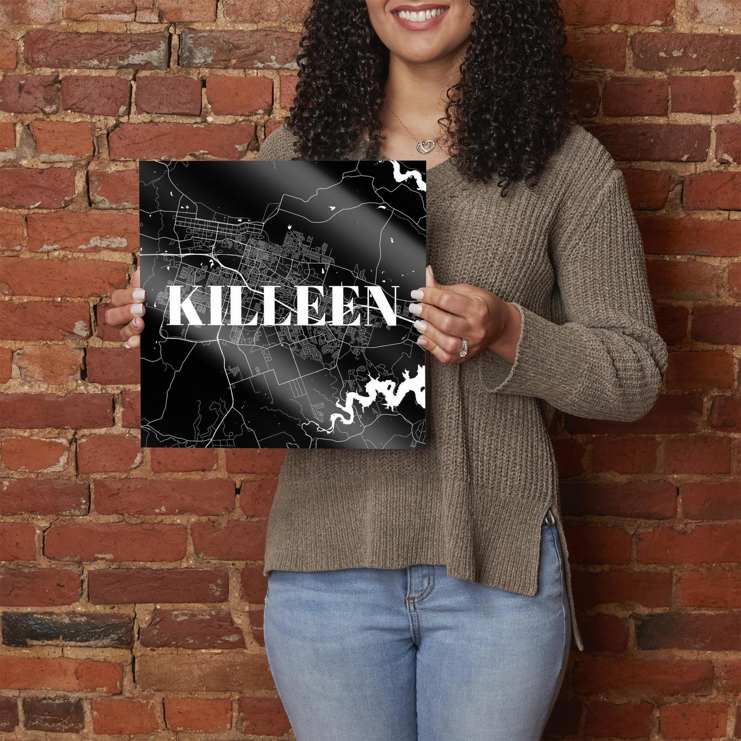 Minimalistic B&W Texas Killeen Map | Hi-Def Glass Art | Eaches | Min 1