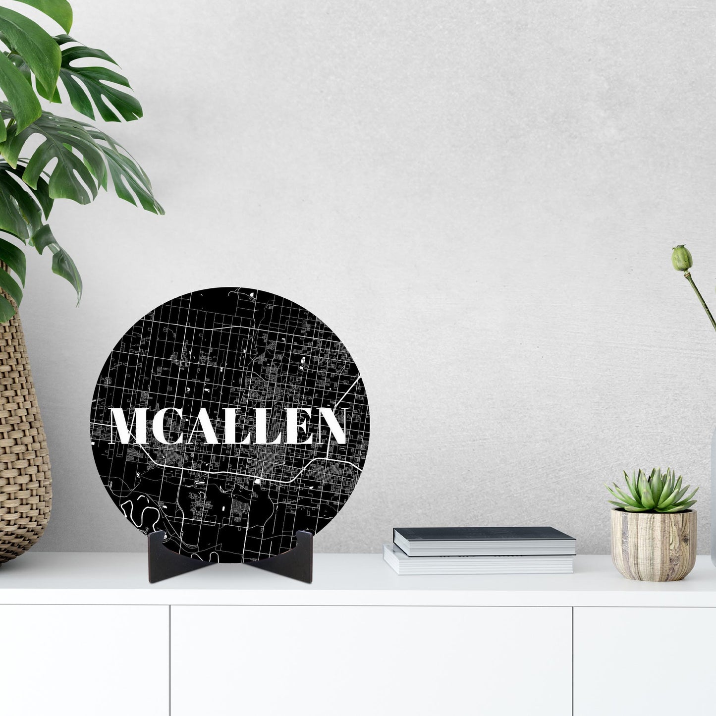 Minimalistic B&W Texas Mcallen Map | Wood Sign | Eaches | Min 1