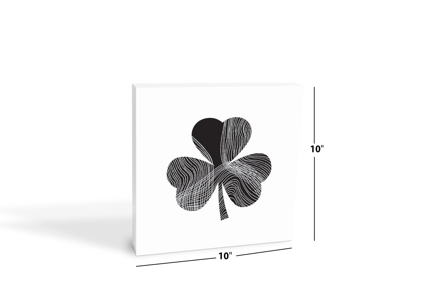 Minimalistic B&W Shamrock Shape Fluid Lines | Wood Block | Eaches | Min 2