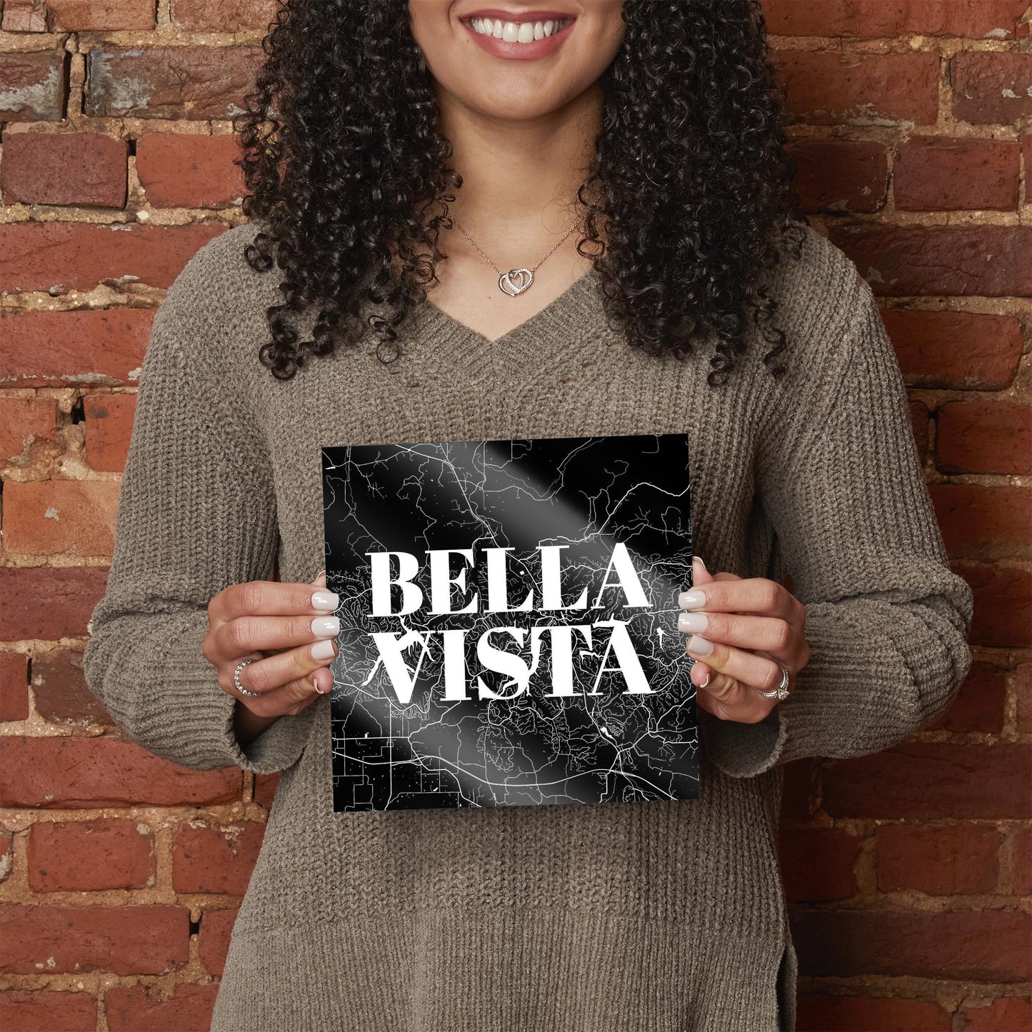 Minimalist B&W Arkansas Bella Vista Map | Hi-Def Glass Art | Eaches | Min 2