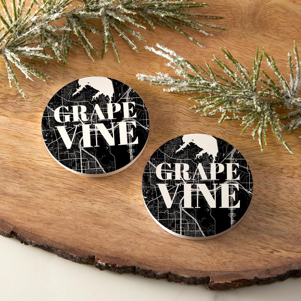 Minimalistic B&W Texas Grapevine Map| Absorbent Car Coasters | Set of 2 | Min 4