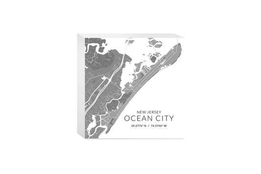 Ocean City Nj Minimalistic Map With Coordinates | Wood Block | Eaches | Min 4