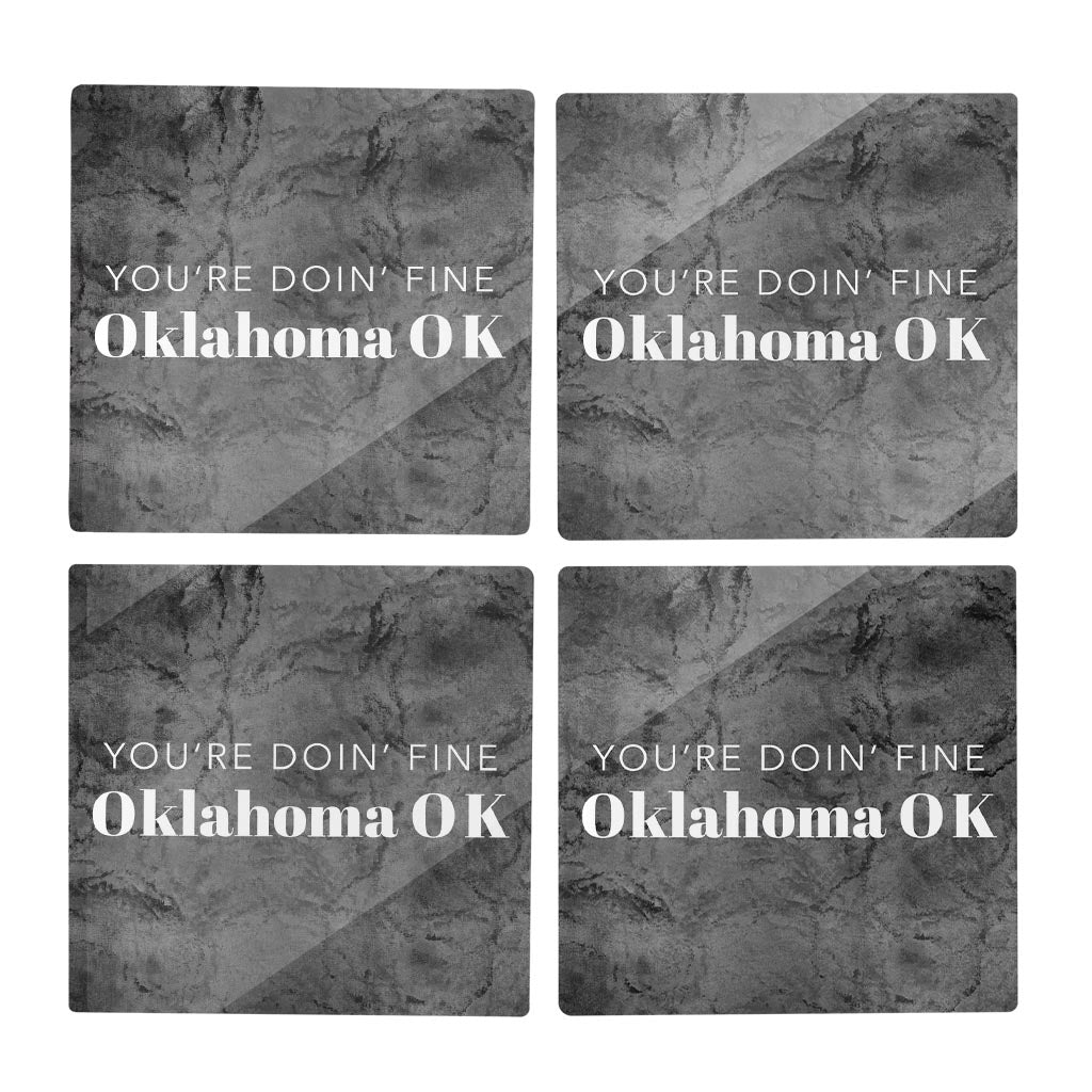 Modern Oklahoma Ok Saying | Hi-Def Glass Coasters | Set of 4 | Min 2