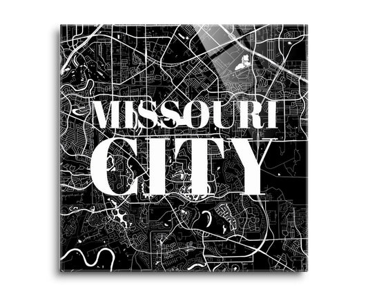Minimalistic B&W Texas Missouri City Map | Hi-Def Glass Art | Eaches | Min 2