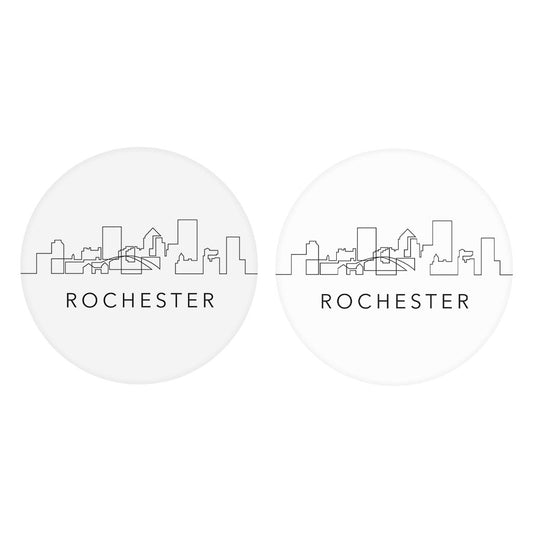 Minimalistic B&W New York Rochester Skyline| Absorbent Car Coasters | Set of 2 | Min 4
